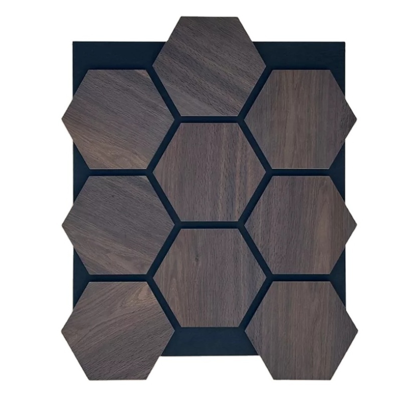 Hot-selling Smoked Oak Hexagon Wall Panels Wooden Slat Sound Absorbing  Panels