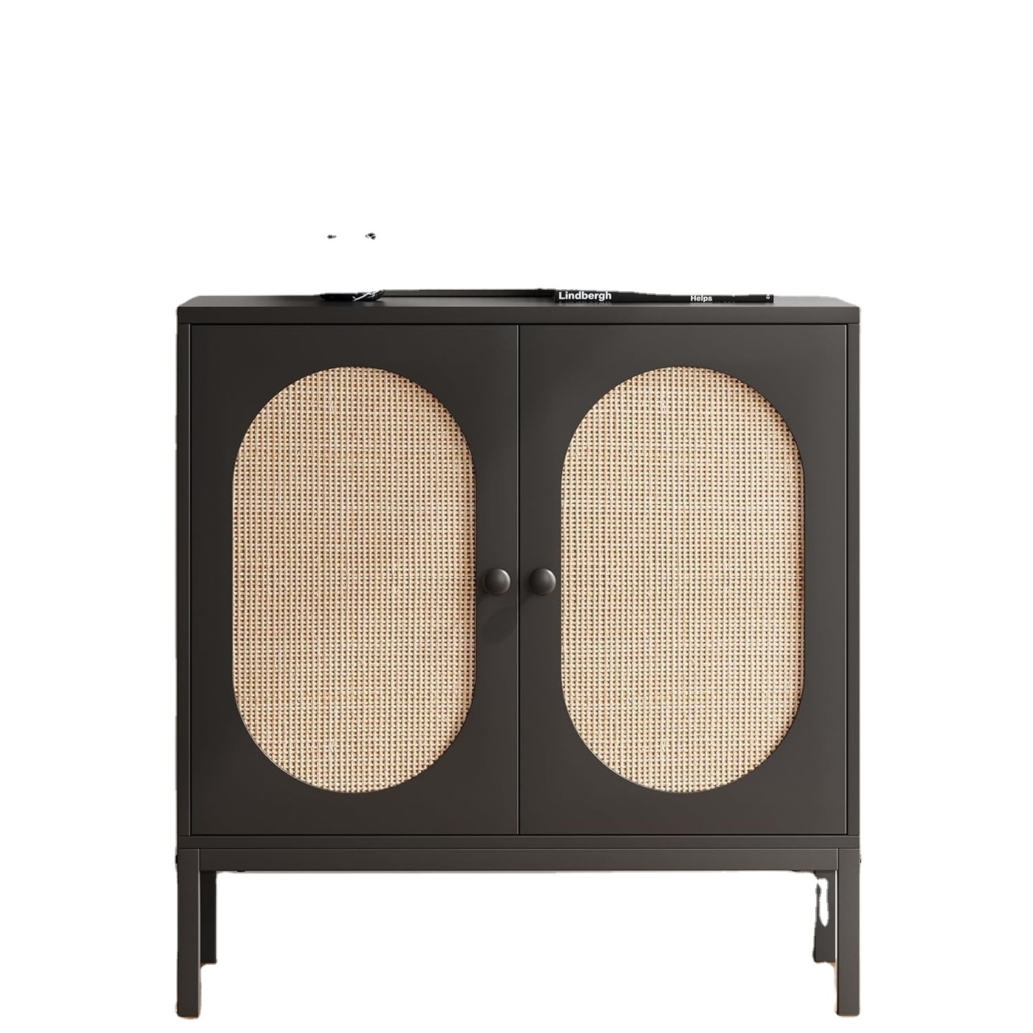 Rattan Storage Cabinet, Wood Accent Cabinet with Door and Shelf Console Cabinet Sideboard Cabinet for Hallway, Entryway