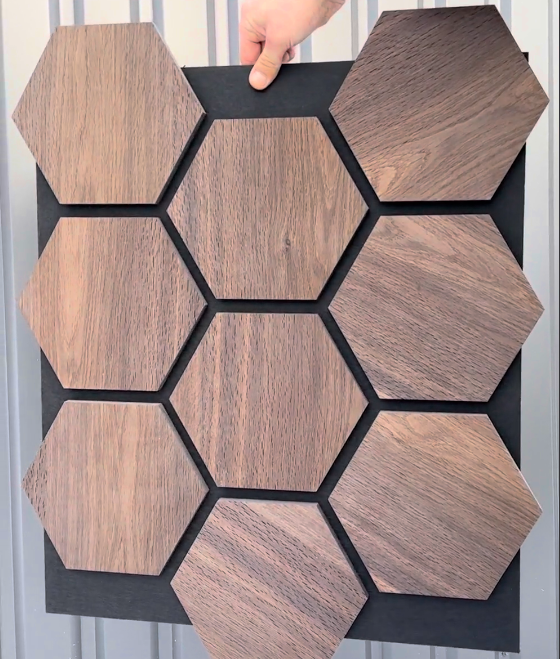 Hot-selling Smoked Oak Hexagon Wall Panels Wooden Slat Sound Absorbing  Panels