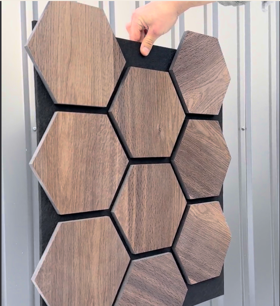 Hot-selling Smoked Oak Hexagon Wall Panels Wooden Slat Sound Absorbing  Panels