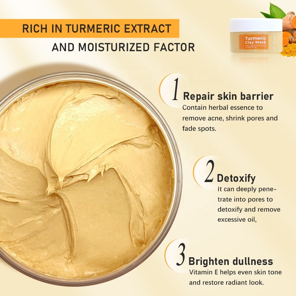 Private Label Face Organic Mud Mask Dullness Skin Brighten Lighten Dark Spots Turmeric Clay Mask