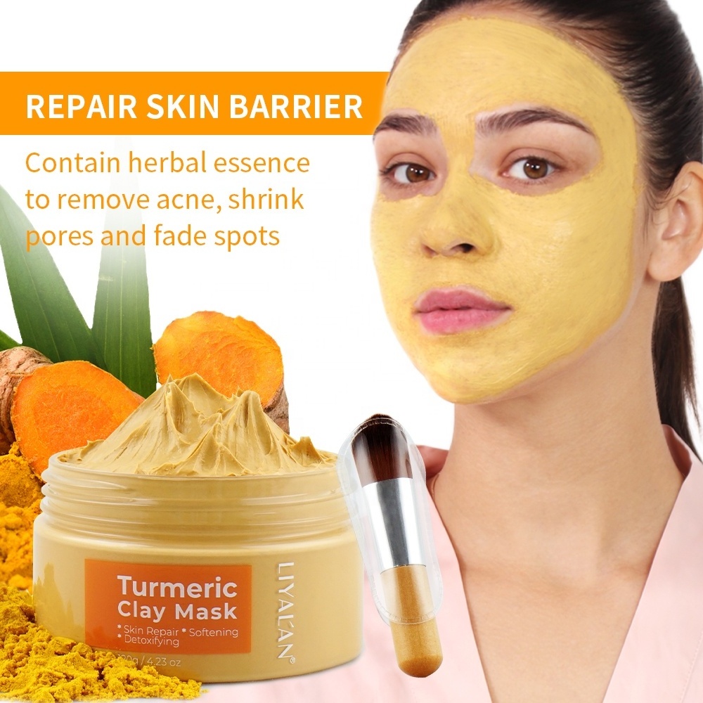 Private Label Face Organic Mud Mask Dullness Skin Brighten Lighten Dark Spots Turmeric Clay Mask