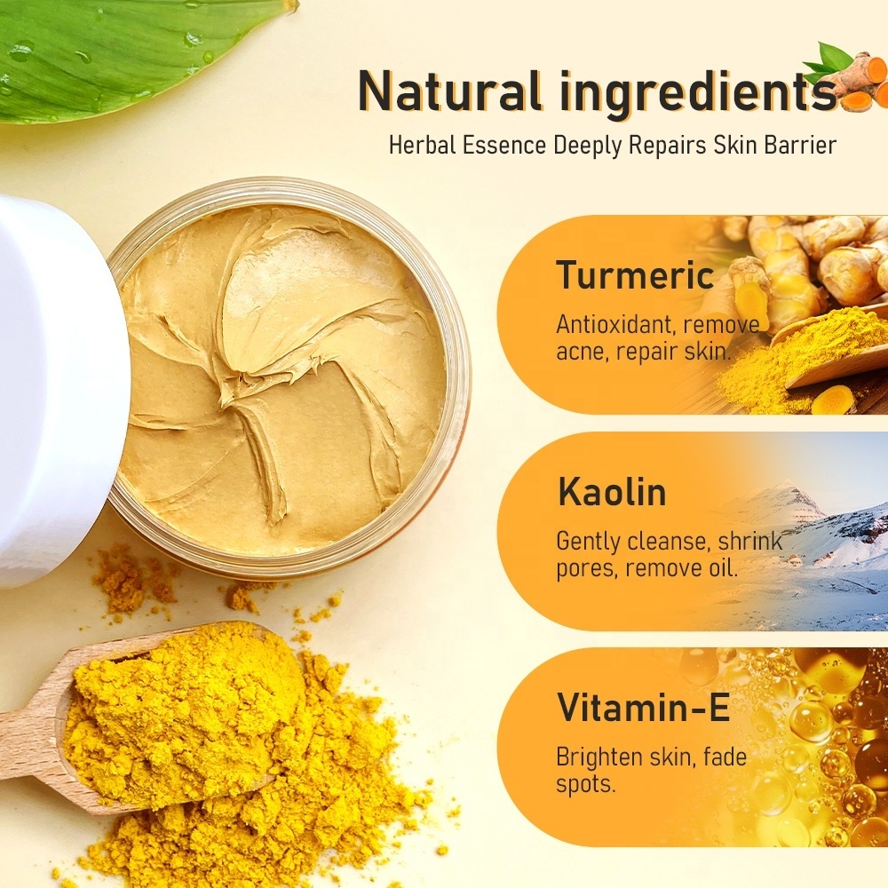 Private Label Face Organic Mud Mask Dullness Skin Brighten Lighten Dark Spots Turmeric Clay Mask