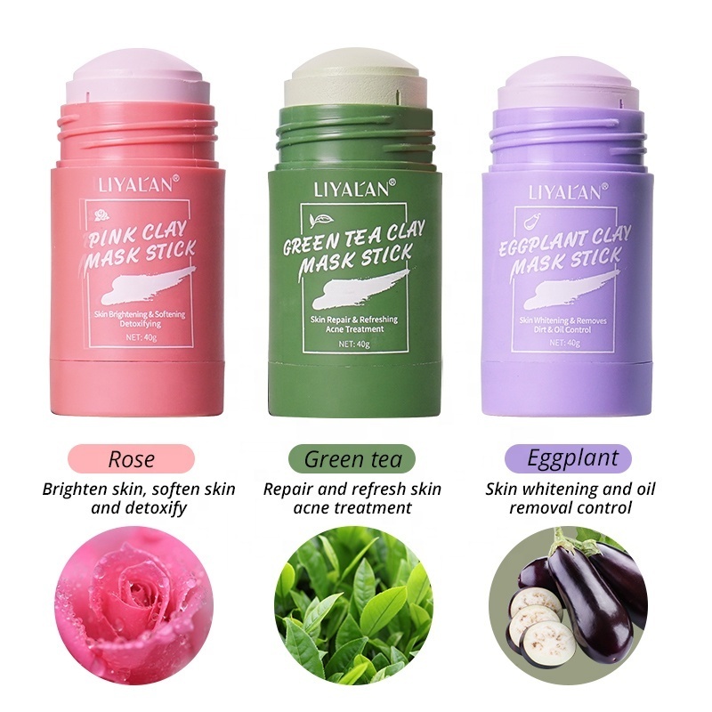 Mask Stick Eggplant Oil Control Rose Face Skin Brighten Clean Clay Purify Blackheads Green Tea Masks Stick