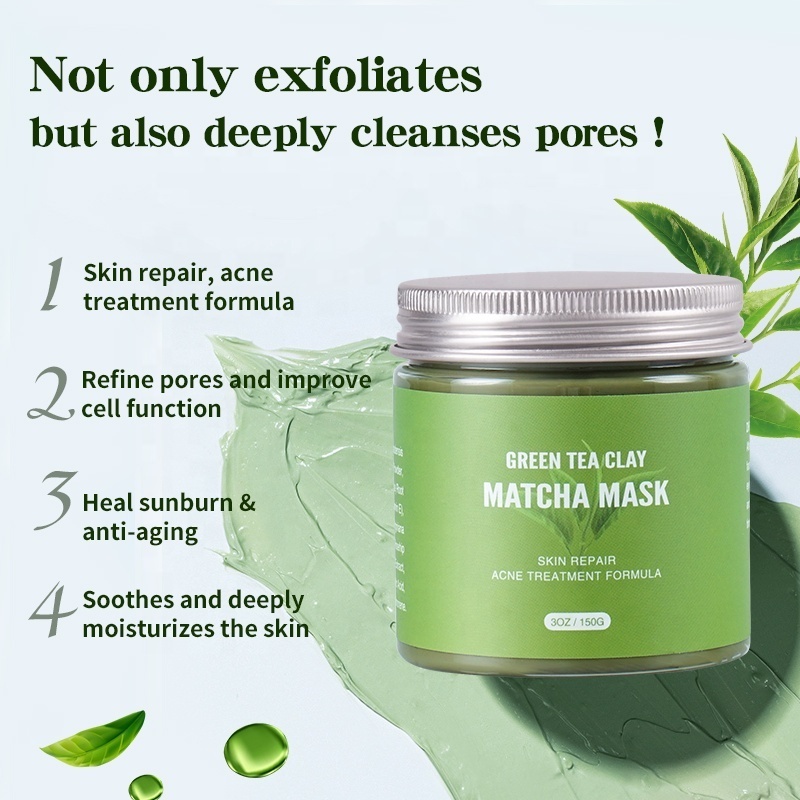 Private Label Face Skin Care Detox Acne Oil Control Cleansing Moisturizing Natural Green Tea Matcha Mud Clay Mask