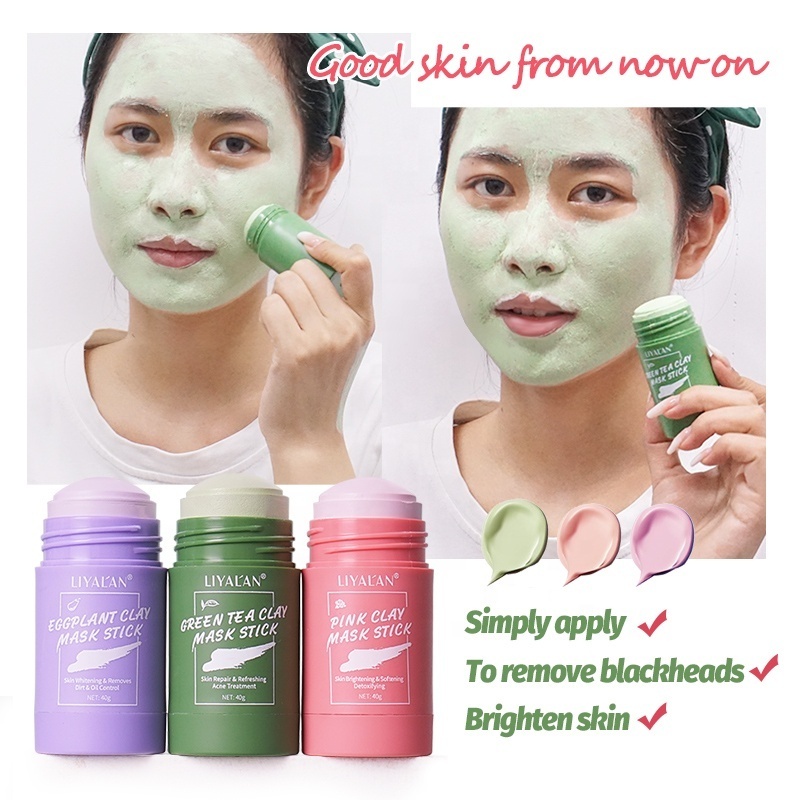 Private Label Mascarillasl Facial Solid Cleansing Clay Mask Eggplant Oil Control Whitening Green Tea Mask Stick