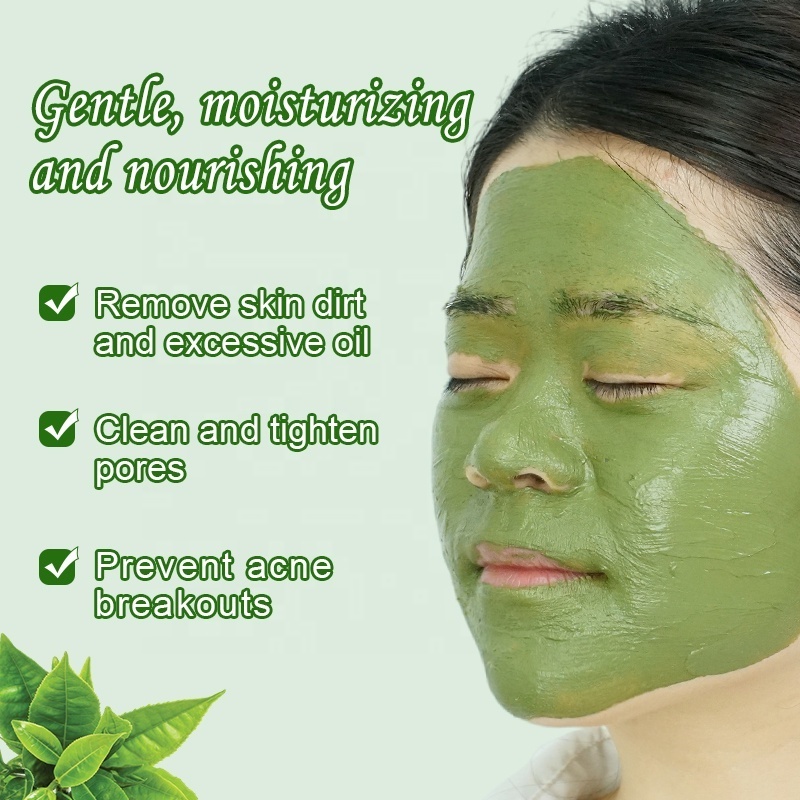 Private Label Face Skin Care Detox Acne Oil Control Cleansing Moisturizing Natural Green Tea Matcha Mud Clay Mask