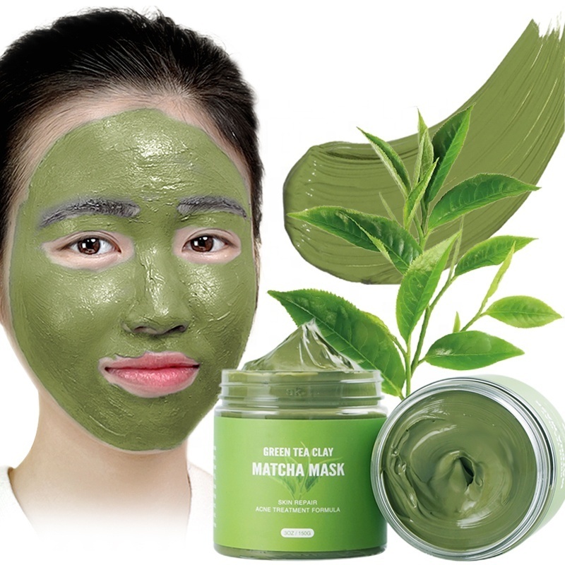 Private Label Face Skin Care Detox Acne Oil Control Cleansing Moisturizing Natural Green Tea Matcha Mud Clay Mask