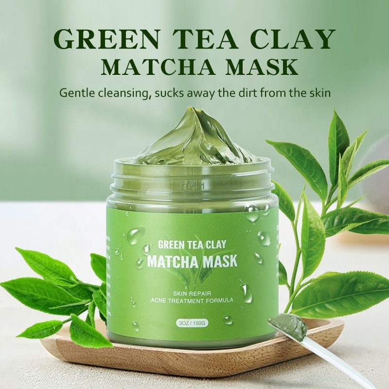 Private Label Face Skin Care Detox Acne Oil Control Cleansing Moisturizing Natural Green Tea Matcha Mud Clay Mask