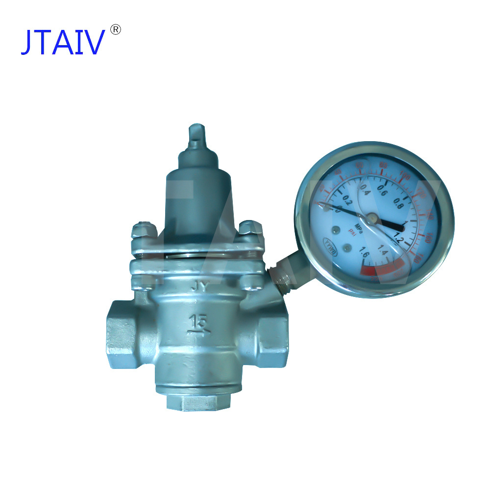 JTAIV DN20 3/4 inch stainless steel High Pressure Reducing Valve Adjustable RV Water Pressure Regulator Valve with Gauge