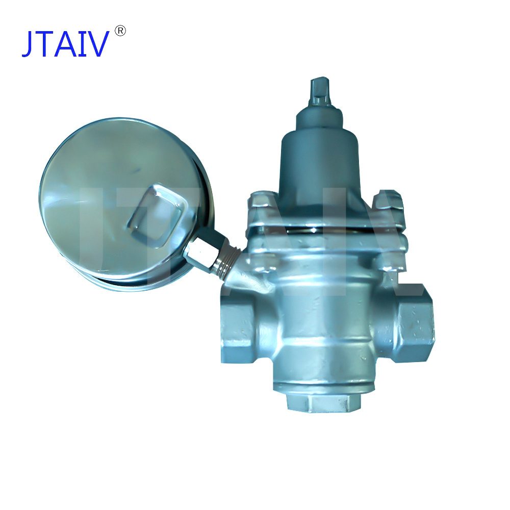 JTAIV DN20 3/4 inch stainless steel High Pressure Reducing Valve Adjustable RV Water Pressure Regulator Valve with Gauge