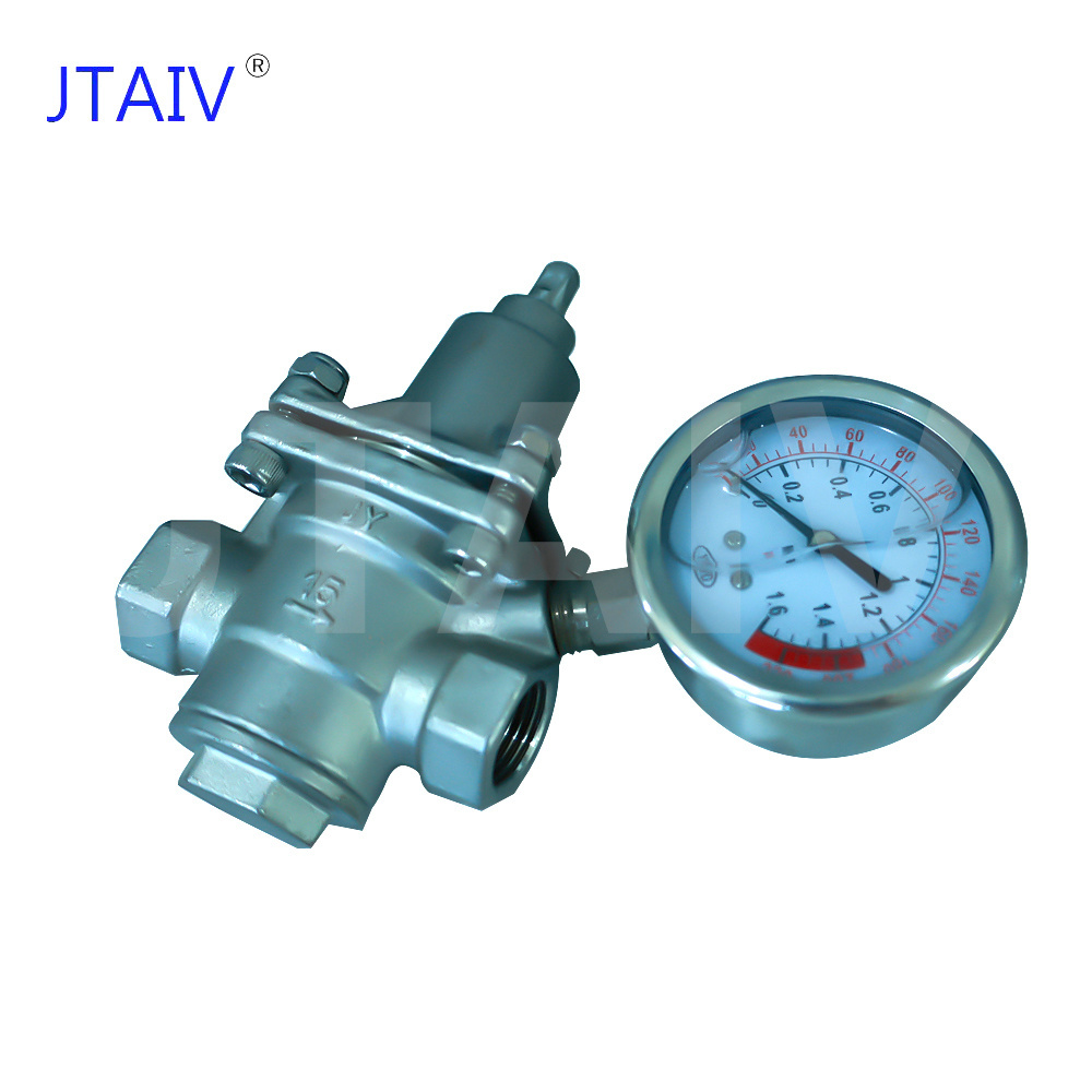 JTAIV DN20 3/4 inch stainless steel High Pressure Reducing Valve Adjustable RV Water Pressure Regulator Valve with Gauge