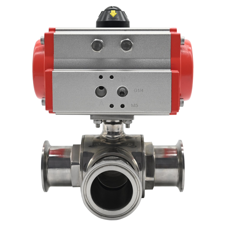 JTAIV Stainless steel 316 Double action Sanitary Quick Install type 3-way food grade pneumatic ball valve