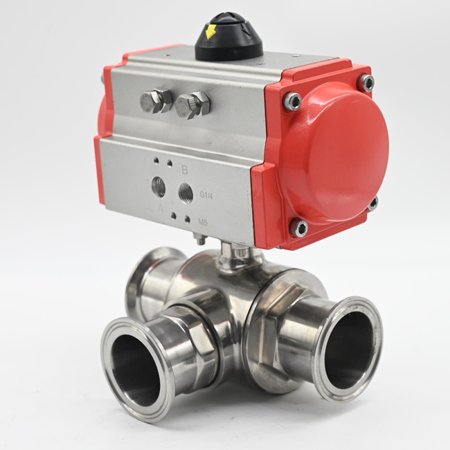 JTAIV Stainless steel 316 Double action Sanitary Quick Install type 3-way food grade pneumatic ball valve