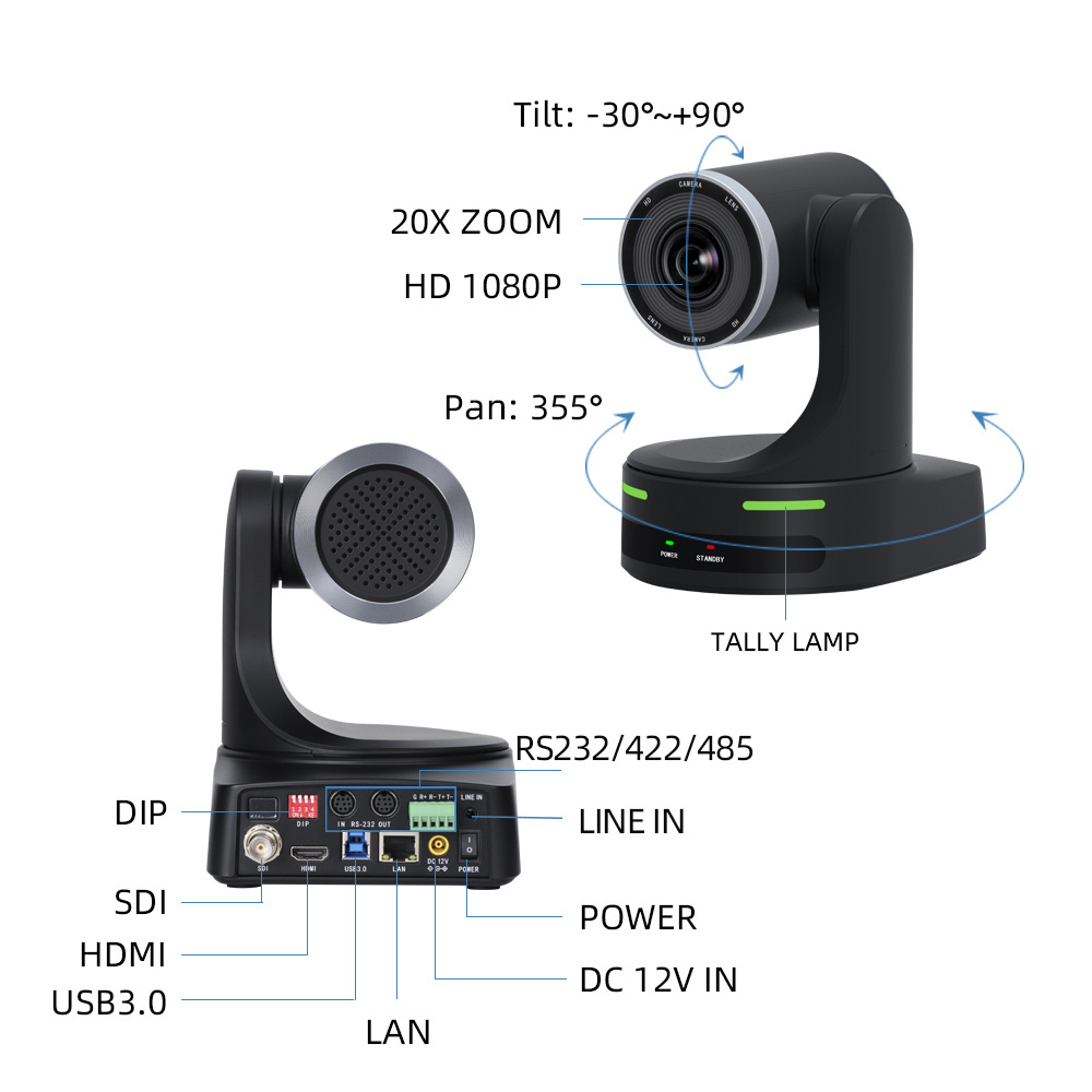 HDMI 20x optical zoom ptz camera 360 degrees pan voting conference system 1080p ptz conference zoom video ip sdi poe ptz camera