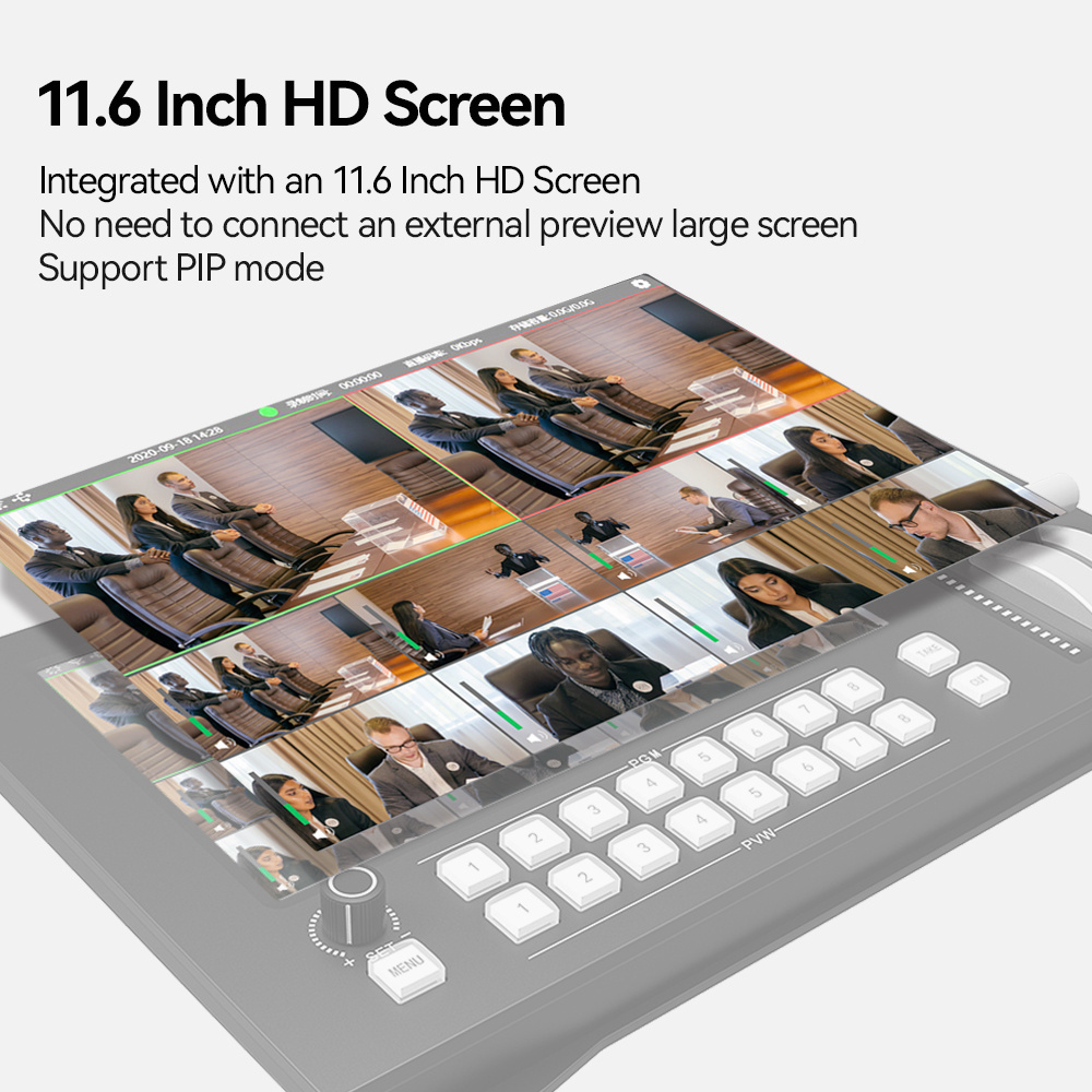 Live Streaming, 11.6 Inch HD screen Broadcast hdmi portable 8 channel video switcher obs hd video seamless switcher