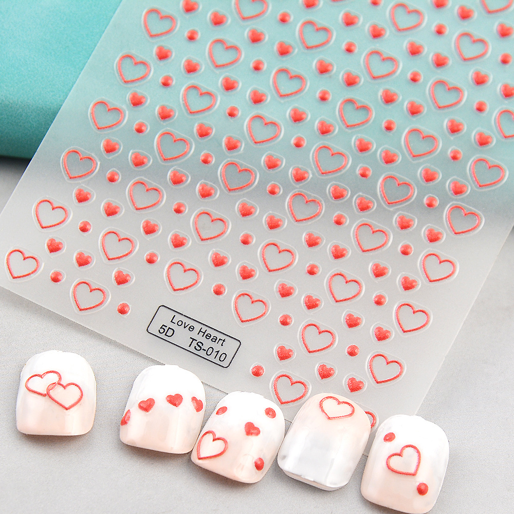 Girls Favor Hearts 5d Nail Stickers Fall In Love Style Embossed Nail Decals Nail Art Accessories