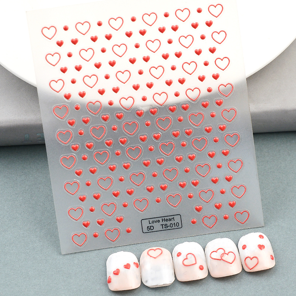 Girls Favor Hearts 5d Nail Stickers Fall In Love Style Embossed Nail Decals Nail Art Accessories