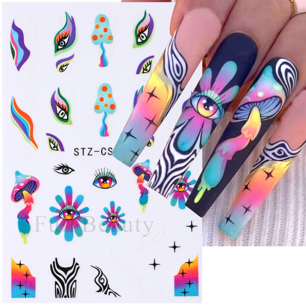 2023 Tiktok Trend Fashion Nail Art Sticker Manicure Designs Eyes Rainbow Self Adhesive 3d Nail Sticker Nails Decoration Decals