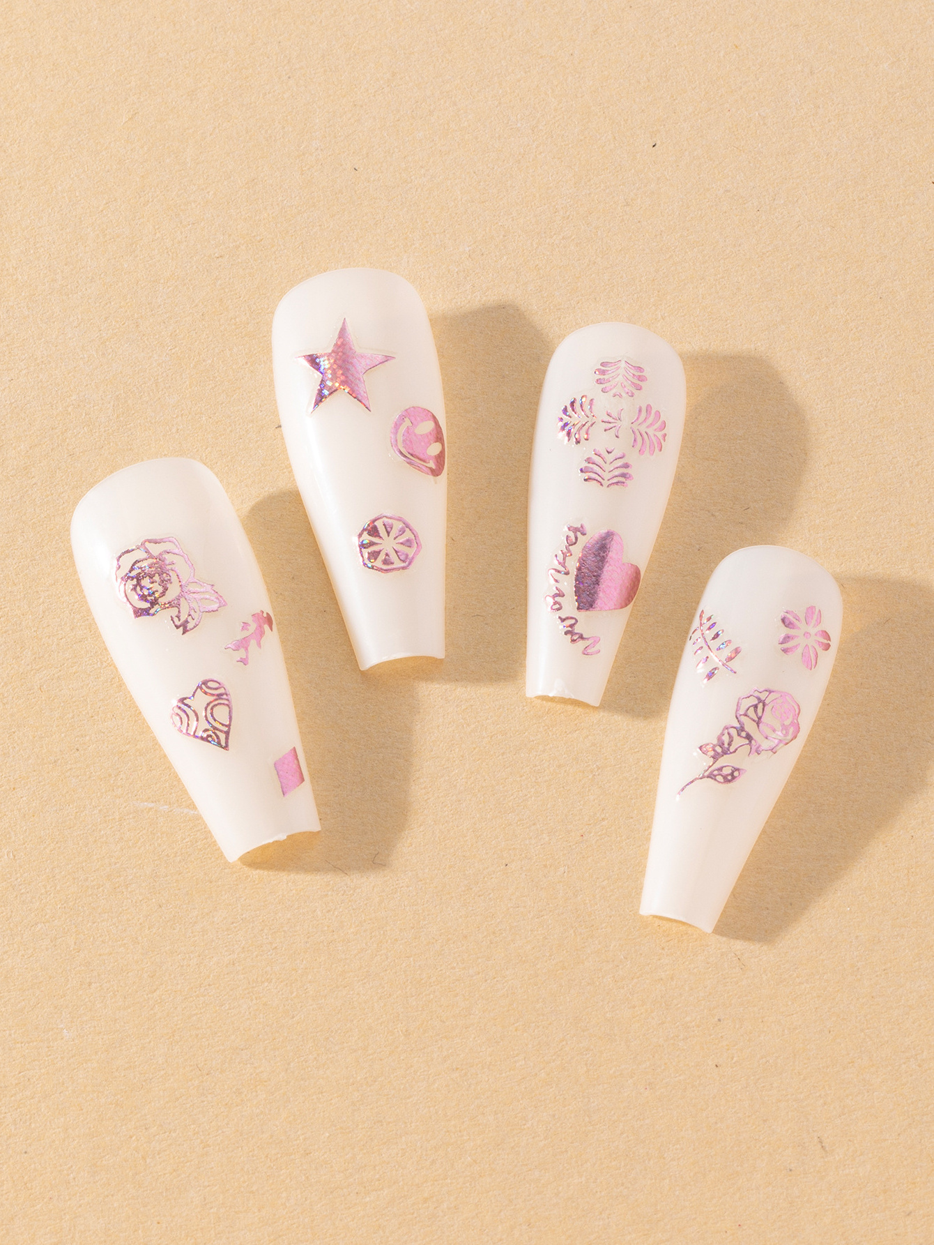 Self-adhesive Pink Valentine's Day Nail Decoration Decals Design Abstract Flower Nail Art Stickers