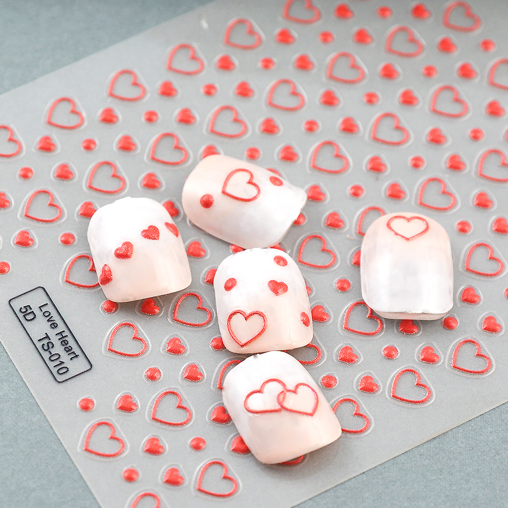 Girls Favor Hearts 5d Nail Stickers Fall In Love Style Embossed Nail Decals Nail Art Accessories