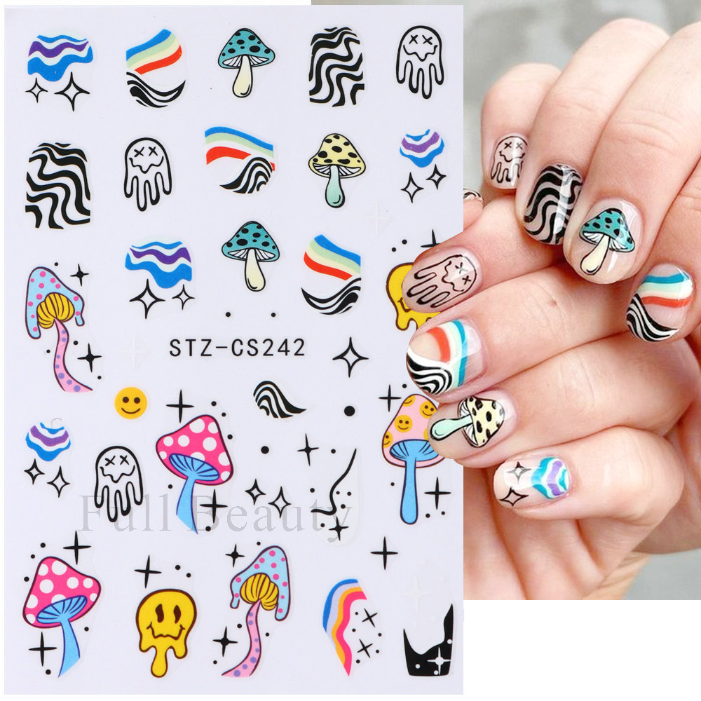 2023 Tiktok Trend Fashion Nail Art Sticker Manicure Designs Eyes Rainbow Self Adhesive 3d Nail Sticker Nails Decoration Decals