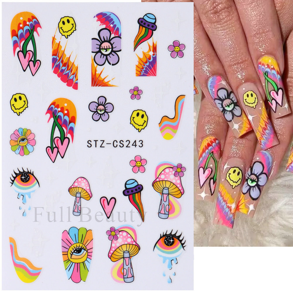 2023 Tiktok Trend Fashion Nail Art Sticker Manicure Designs Eyes Rainbow Self Adhesive 3d Nail Sticker Nails Decoration Decals