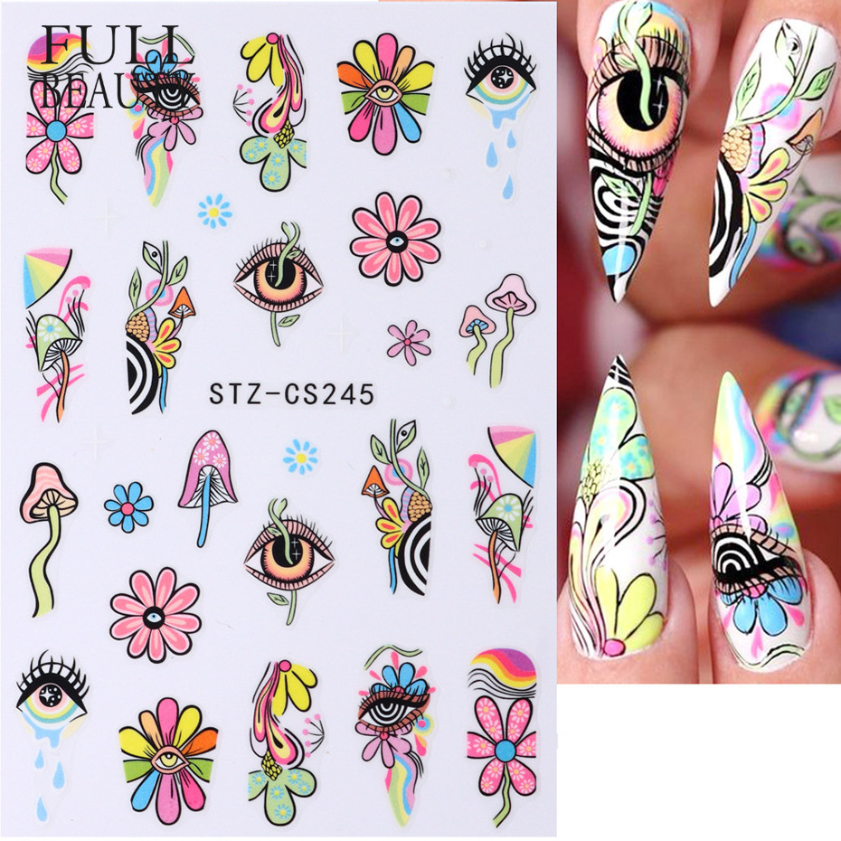 2023 Tiktok Trend Fashion Nail Art Sticker Manicure Designs Eyes Rainbow Self Adhesive 3d Nail Sticker Nails Decoration Decals