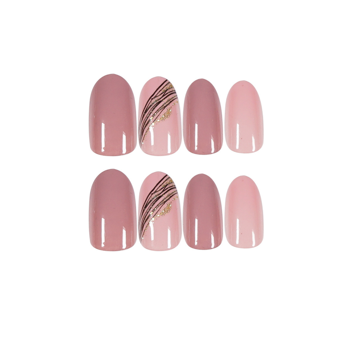 New Customer Designed Personalized Oem 24pcs Naked Pink Glossy Line Nail Press On Nail En Gros