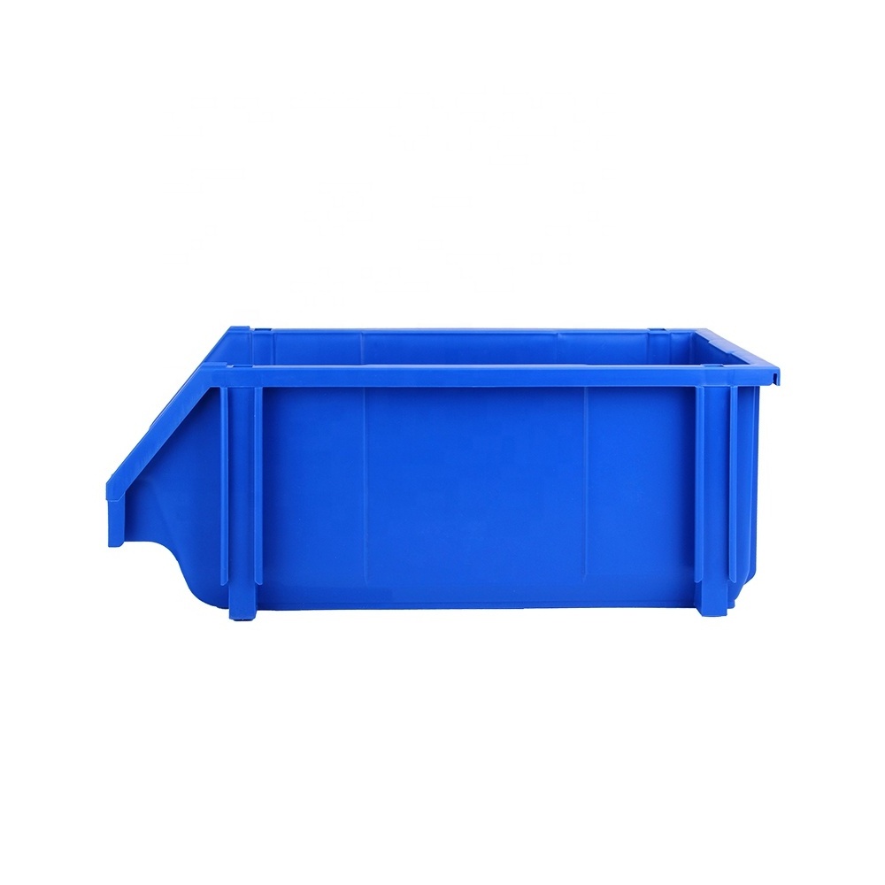 Front-opened stackable plastic storage bins for parts storage