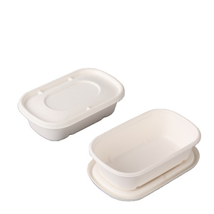 Customizable 10.9\" Eco-Friendly Biodegradable Bagasse Food Tray 4 Compartment Greaseproof Microwavable Disposable Plates Lid