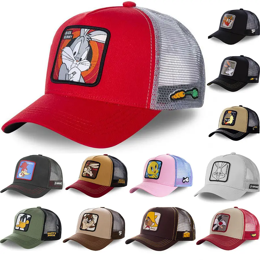 High Quality 5 Panel Trucker Hat Embroidery Anime Patch Trucker Cap Gorras Animal Cartoon Baseball Caps Mesh Trucker Hats