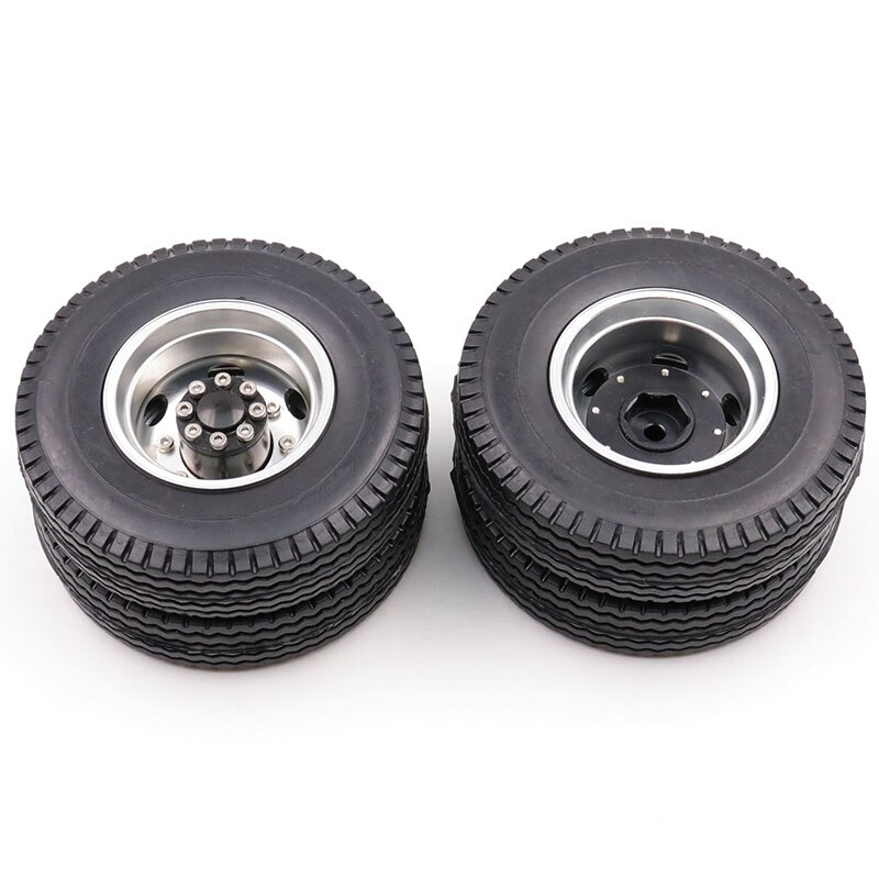 4pcs 1/14 RC Tractor Trailer Truck Tamiya Rubber Tires Metal Aluminum Alloy Upgrade Parts Rear Rubber Wheel Rims Tires