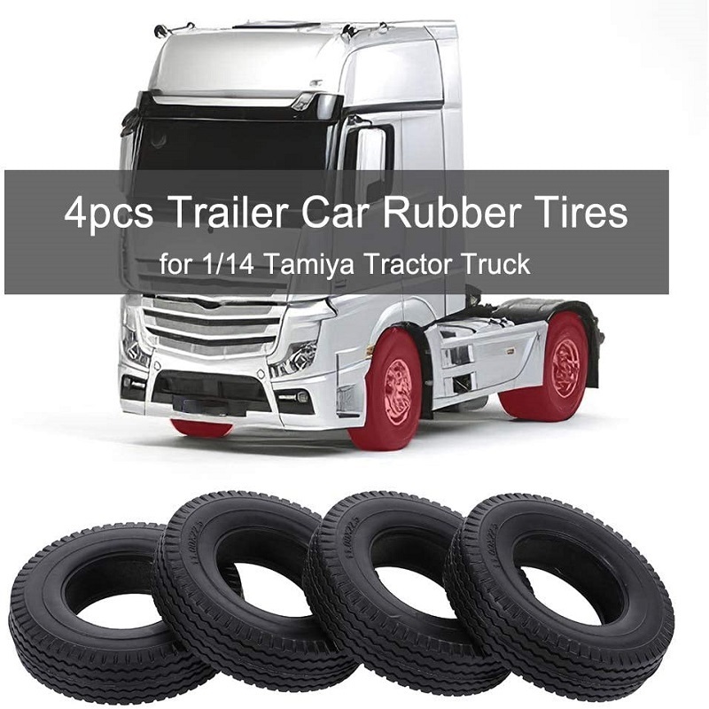 4pcs 1/14 RC Tractor Trailer Truck Tamiya Rubber Tires Metal Aluminum Alloy Upgrade Parts Rear Rubber Wheel Rims Tires