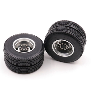 4pcs 1/14 RC Tractor Trailer Truck Tamiya Rubber Tires Metal Aluminum Alloy Upgrade Parts Rear Rubber Wheel Rims Tyres