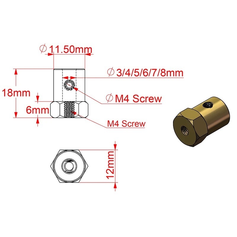 NTFHOBBY Brass Hex Coupling Motor Shaft Connector Coupler For RC Car Boat Hexagon Socket Tires 2-8mm