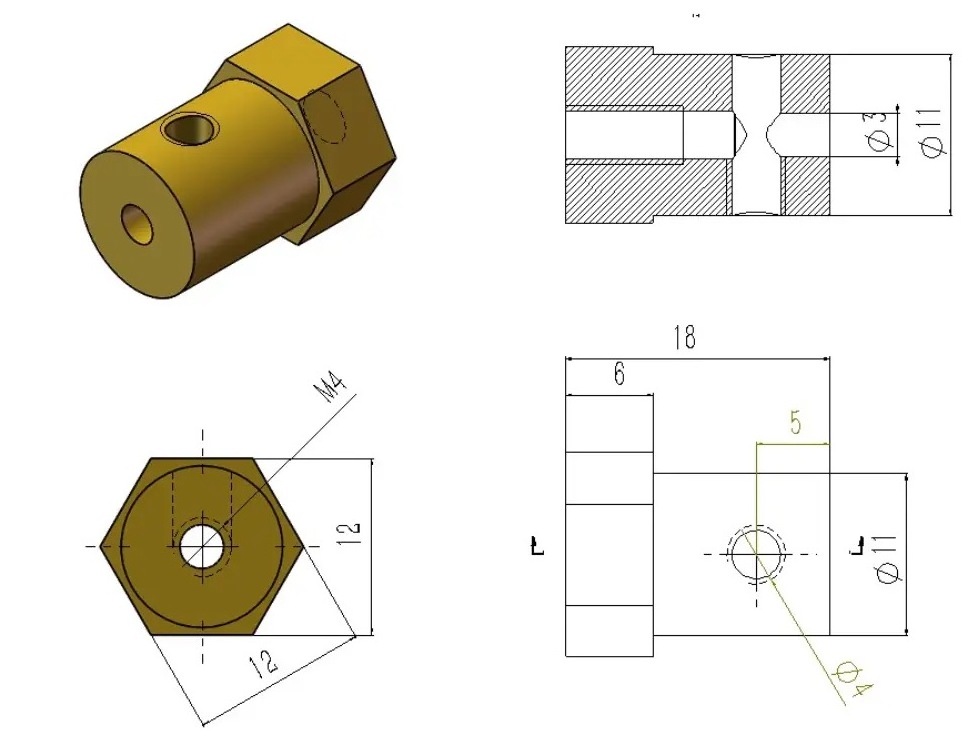 NTFHOBBY Brass Hex Coupling Motor Shaft Connector Coupler For RC Car Boat Hexagon Socket Tires 2-8mm