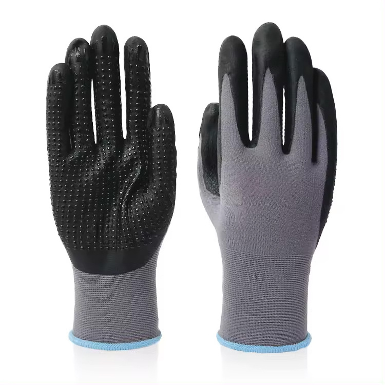 premium custom logo grip top nylon polyester  seamless latex rubber coated safety garden work gloves