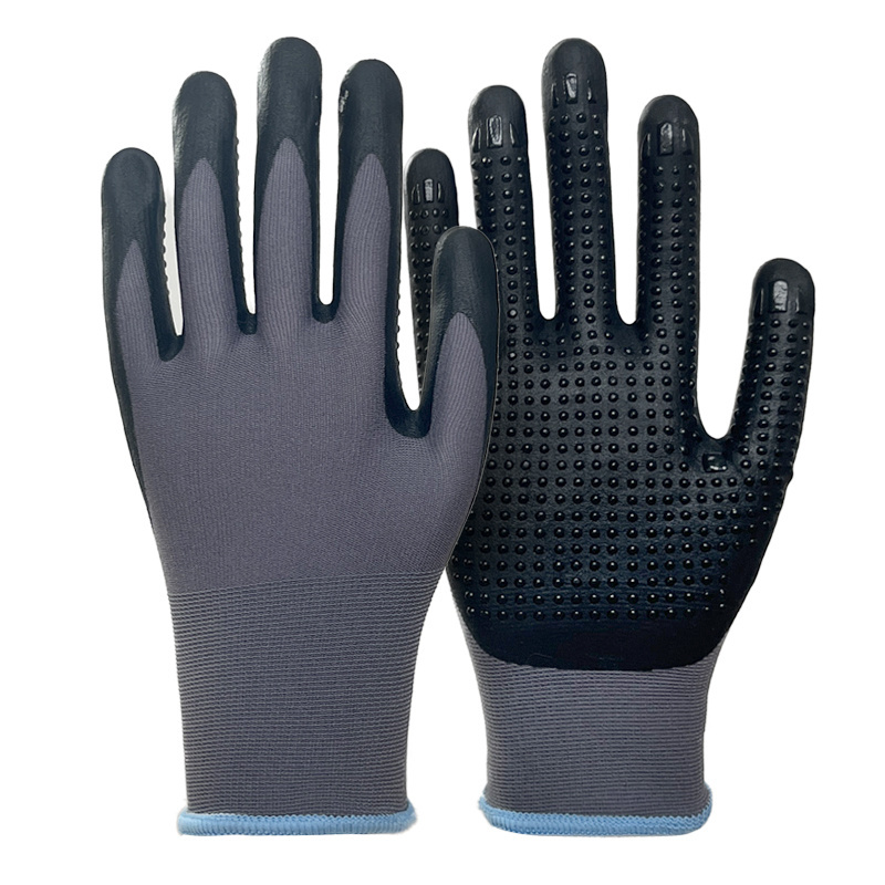 premium custom logo grip top nylon polyester  seamless latex rubber coated safety garden work gloves