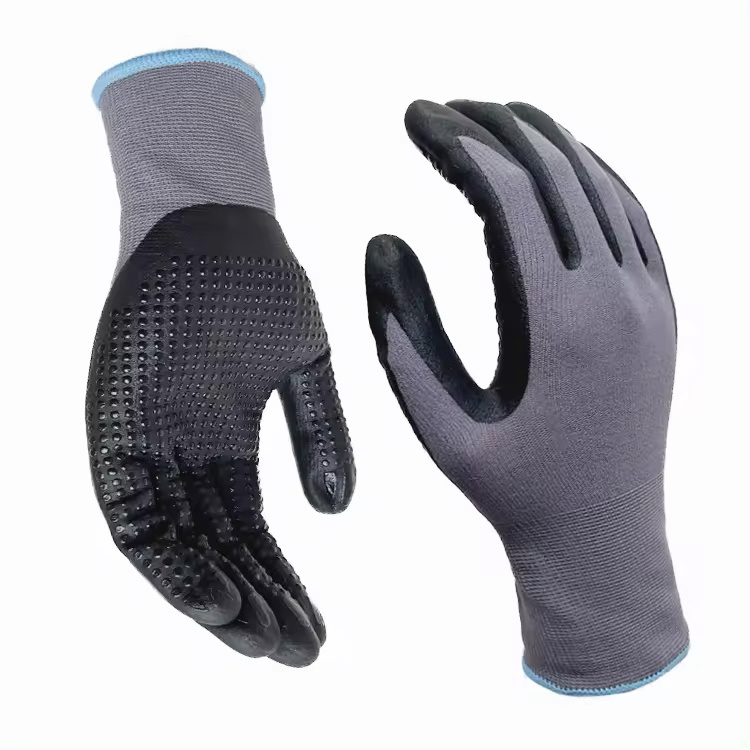 premium custom logo grip top nylon polyester  seamless latex rubber coated safety garden work gloves