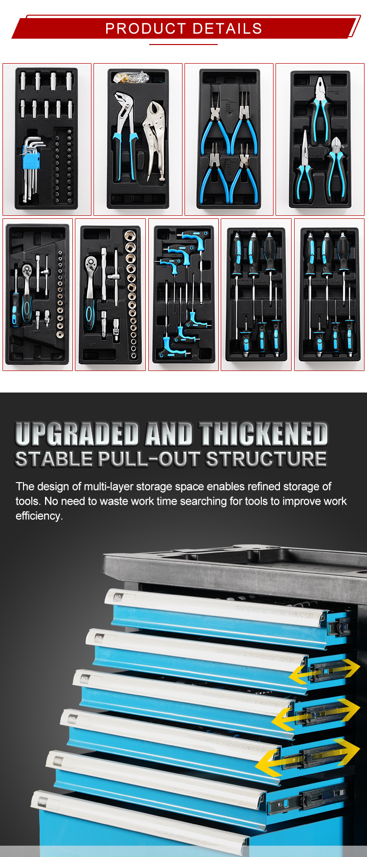 7 Drawers Mechanic Industry Rolling Tool Box Garage Storage Tool Cabinet For Sale