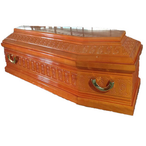 Italy Style Solid Wooden Solid Pine Satin Almond Velvet Coffin for Funeral Use