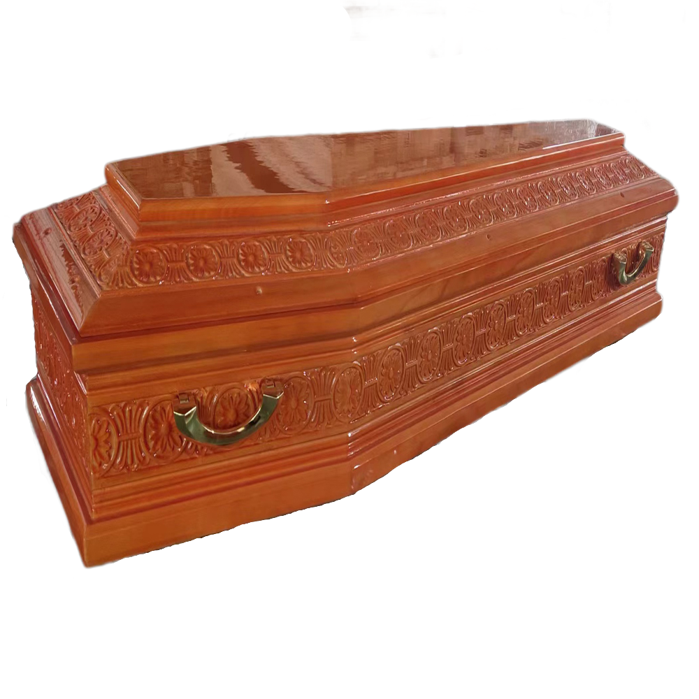 Italy Style Solid Wooden Solid Pine Satin Almond Velvet Coffin for Funeral Use