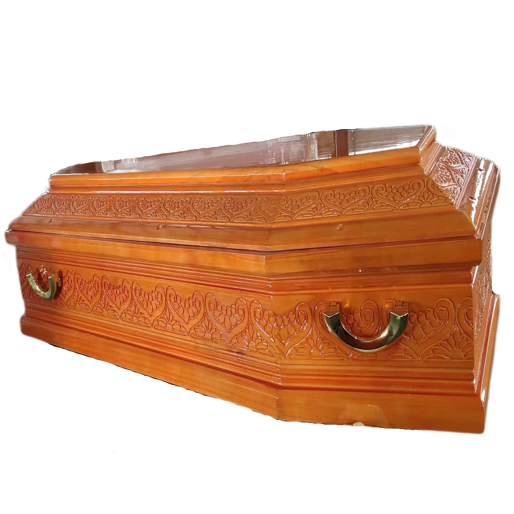 Italy Style Solid Wooden Solid Pine Satin Almond Velvet Coffin for Funeral Use