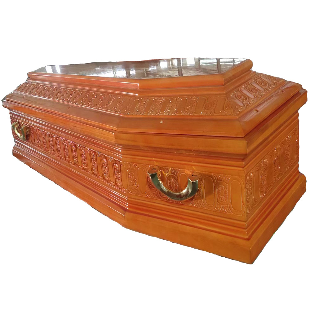 Italy Style Solid Wooden Solid Pine Satin Almond Velvet Coffin for Funeral Use