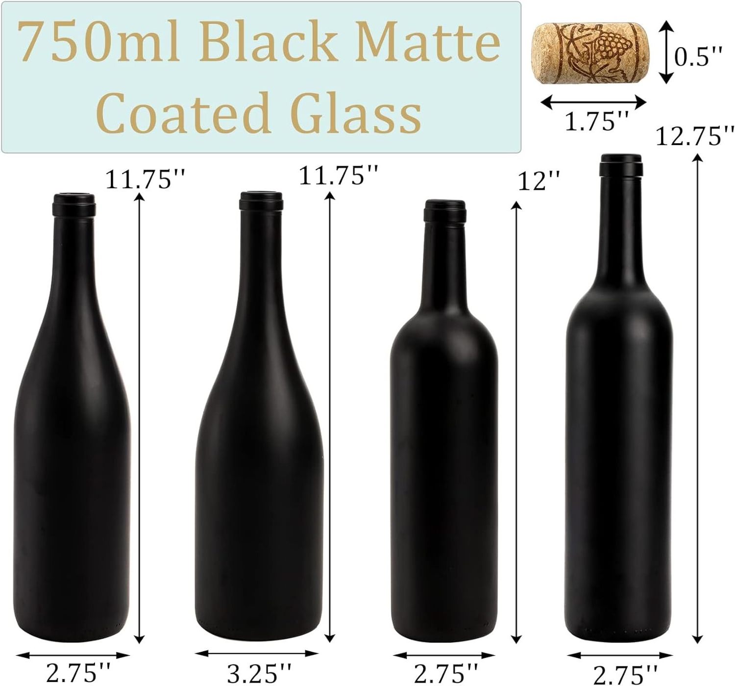 750ML Royal Black Wine Bottles Glass Corks Matte Coated Glass Whiskey Accessory Ceramic Wine Bottles