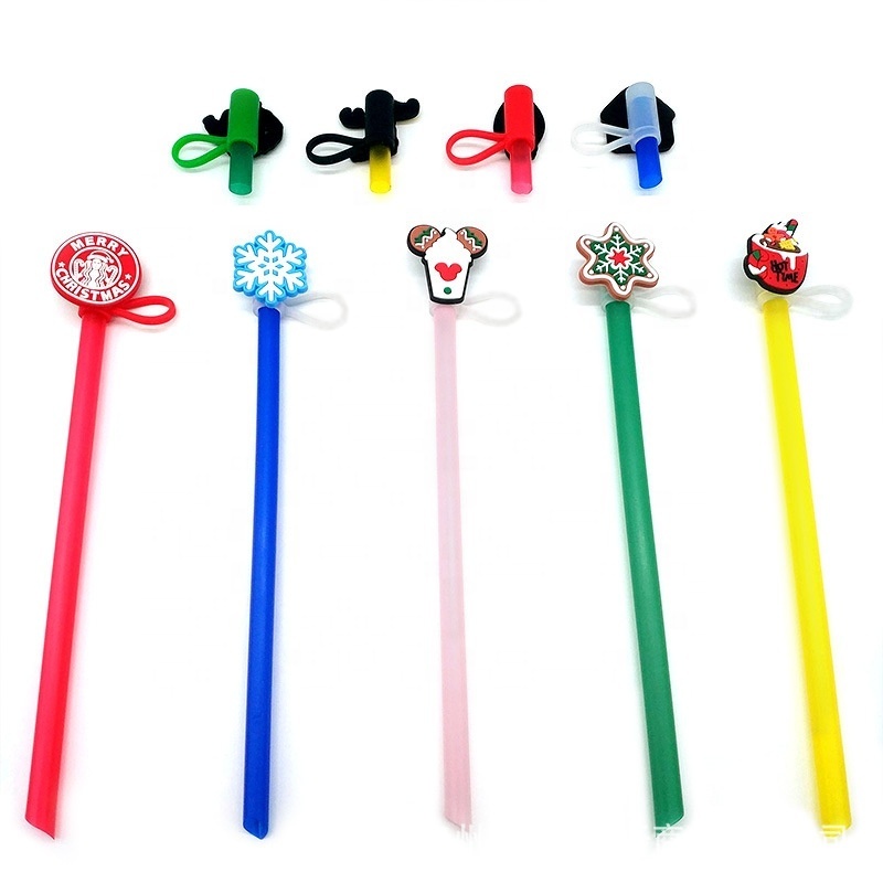 Custom Christmas Straw Topper Charms Grinch Drinking Cover Santa Straw Charms for Bar Accessories