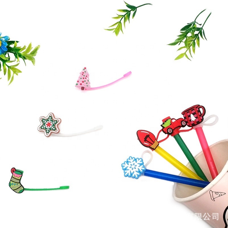 Christmas Silicone Straw Topper Charms for Tumblers Grinch Straw Charms Drinking Cover Cap for Bar Accessories