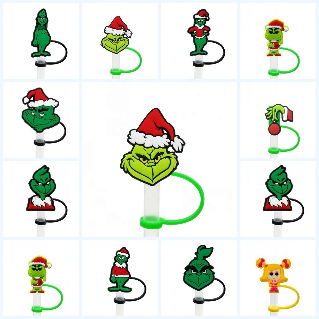 Custom Christmas Straw Topper Charms Grinch Drinking Cover Santa Straw Charms for Bar Accessories