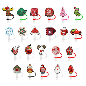 Custom Christmas Straw Topper Charms Grinch Drinking Cover Santa Straw Charms for Bar Accessories